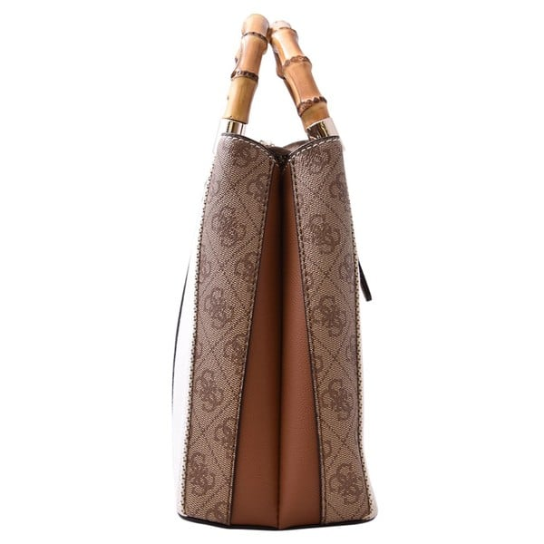 GUESS Kerima Bamboo Top Handle Flap Handbag – Neutral Canvas with 4G Logo