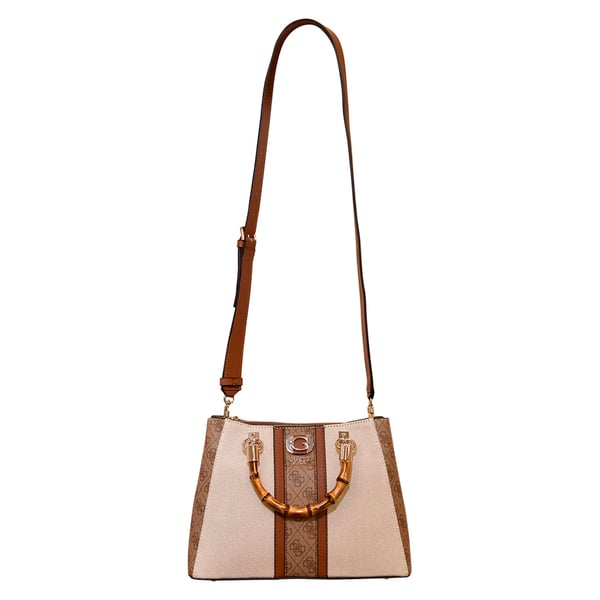 GUESS Kerima Bamboo Top Handle Flap Handbag – Neutral Canvas with 4G Logo