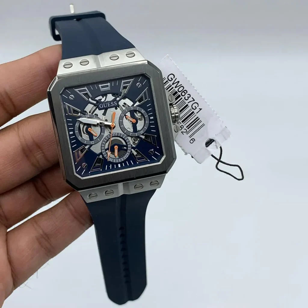 Guess LEO Men’s Watch GW0637G1 – 42mm Navy Square Dial with Silicone Strap