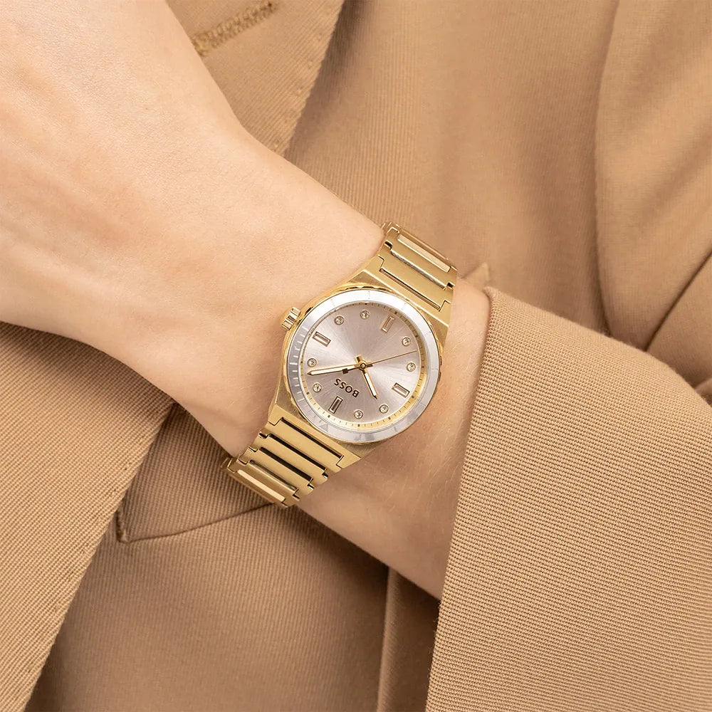 HUGO BOSS Candor Sport Women’s Watch – Gold Stainless Steel with Silver Dial | 35mm Elegant Design | Model 1502789