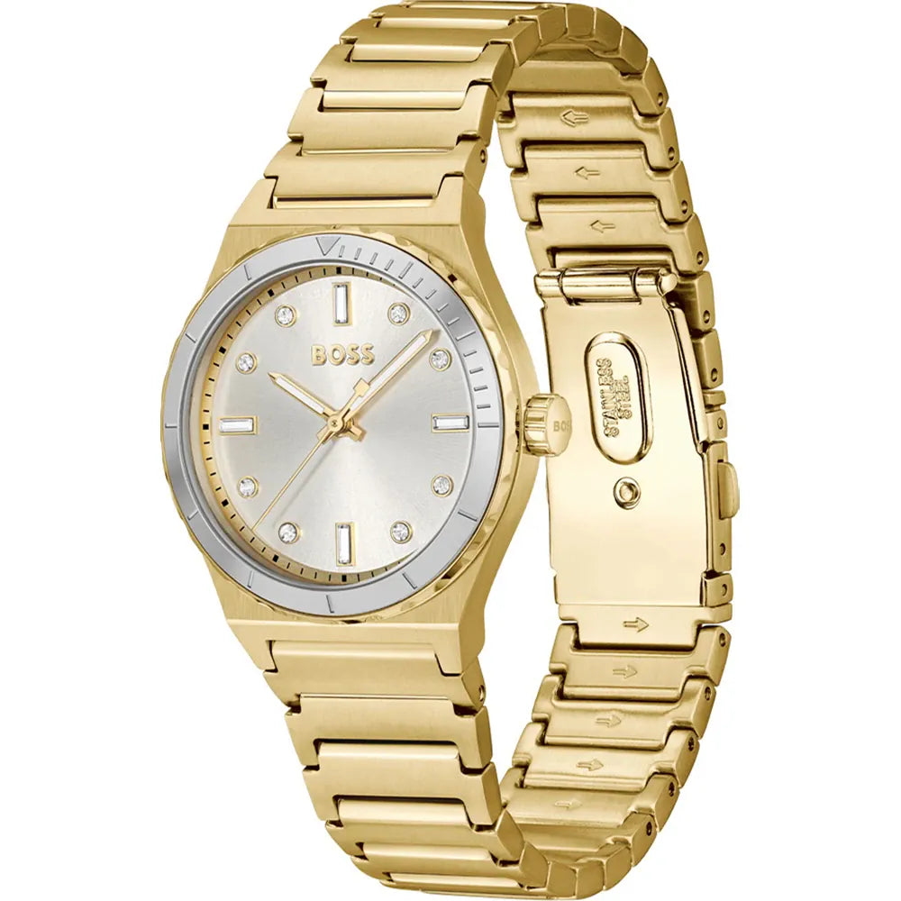 HUGO BOSS Candor Sport Women’s Watch – Gold Stainless Steel with Silver Dial | 35mm Elegant Design | Model 1502789