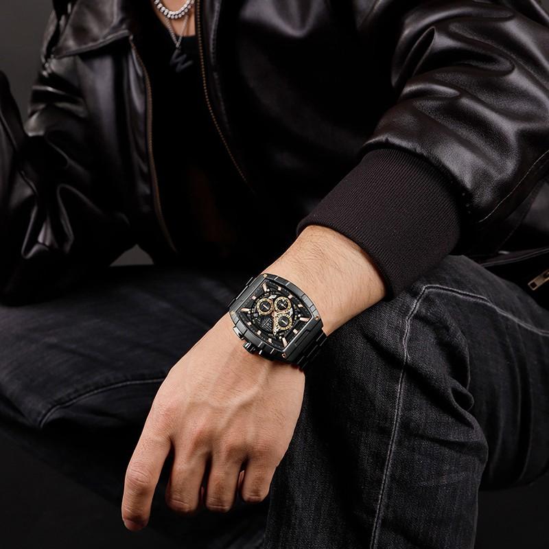 Naviforce NF8066-B-RG-B Men’s Analog Square Watch with Black / Roes Gold Dial & Stopwatch