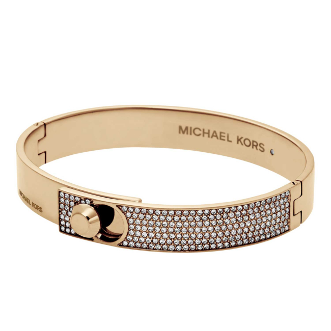 Michael Kors Rose Gold Crystal Pavé Bangle Bracelet for Women – Elegant Hinged Design#01