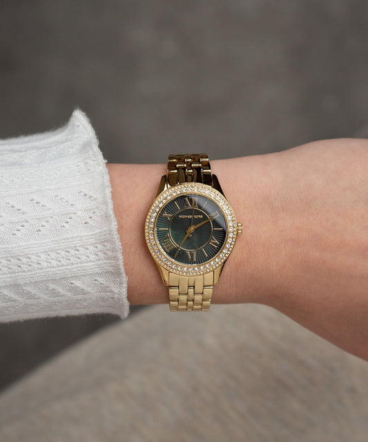 Michael Kors Harlowe Women’s Watch – Gold-Tone Stainless Steel with Green Dial (Model MK4870)