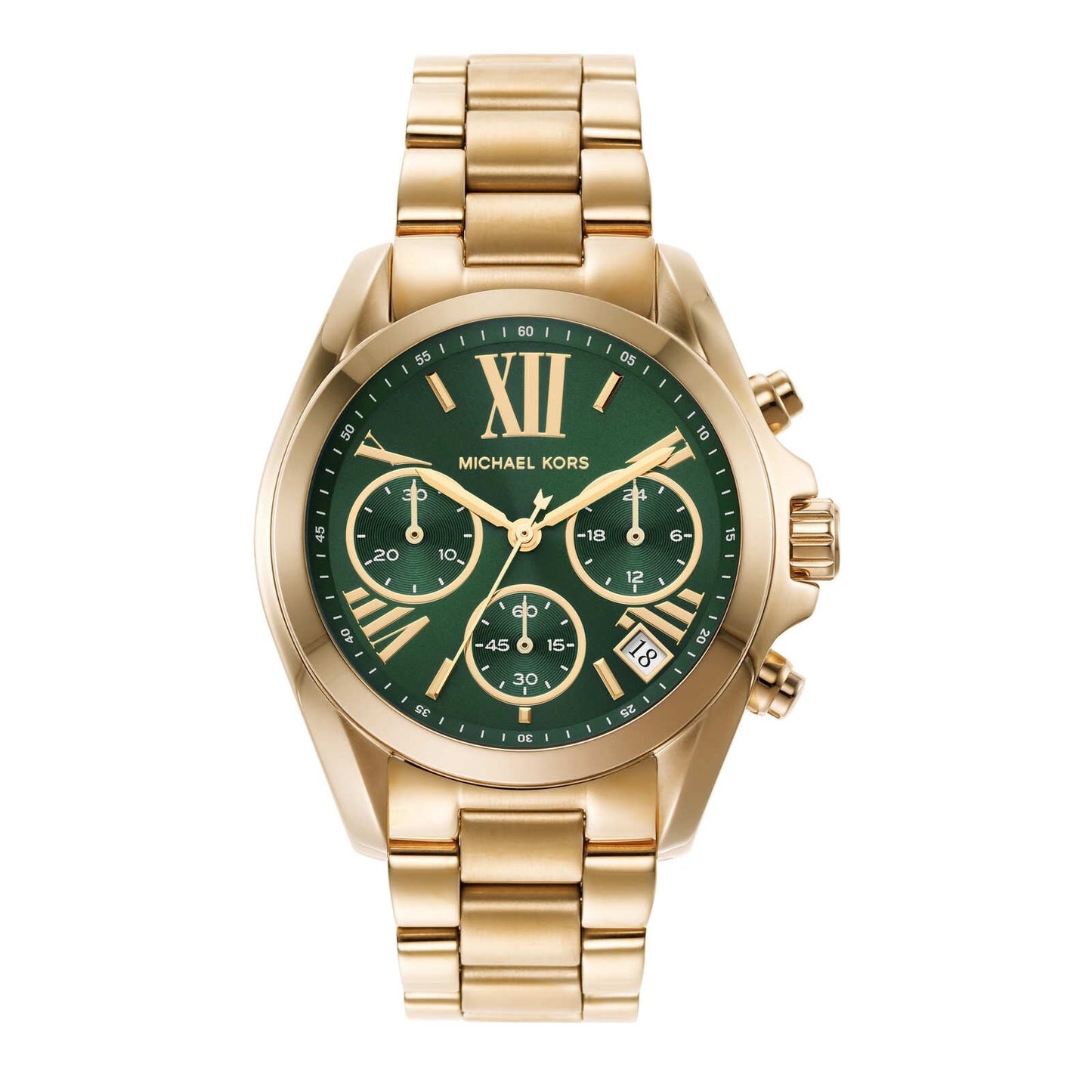 Michael Kors Bradshaw Chronograph Watch – Gold-Tone Stainless Steel with Green Dial (Model MK7257)