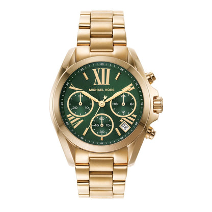 Michael Kors Bradshaw Chronograph Watch – Gold-Tone Stainless Steel with Green Dial (Model MK7257)
