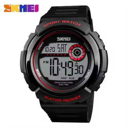 SKMEI 1367 Men's Sports Digital Watch – Black with Red Accent
