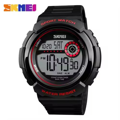 SKMEI 1367 Men's Sports Digital Watch – Black with Red Accent