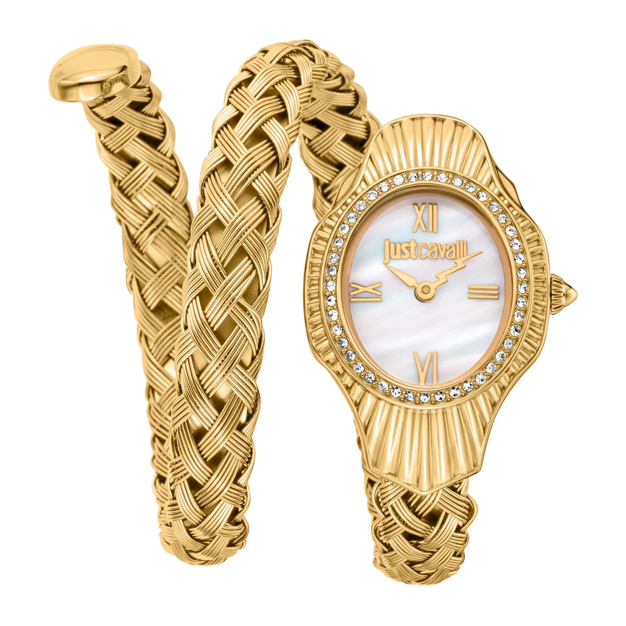 Just Cavalli Signature Snake Twined Yellow Gold MOP Women's Watch (Model JC1L305M0025)