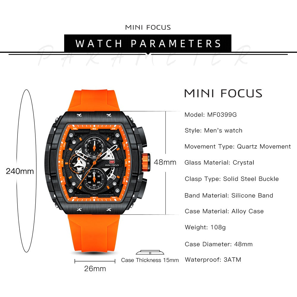 Mini Focus MF0399G.01 Men's Watch – Orange Case & Strap with Black Dial