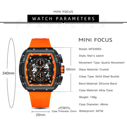 Mini Focus MF0399G.01 Men's Watch – Orange Case & Strap with Black Dial