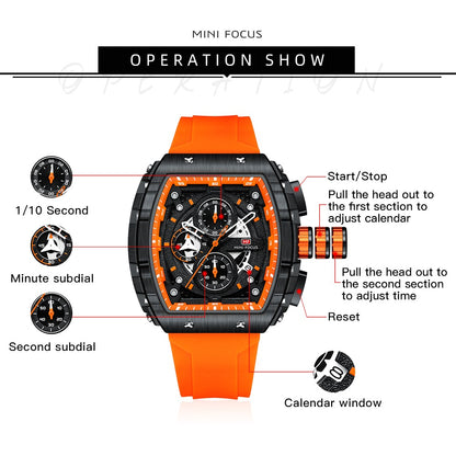 Mini Focus MF0399G.01 Men's Watch – Orange Case & Strap with Black Dial