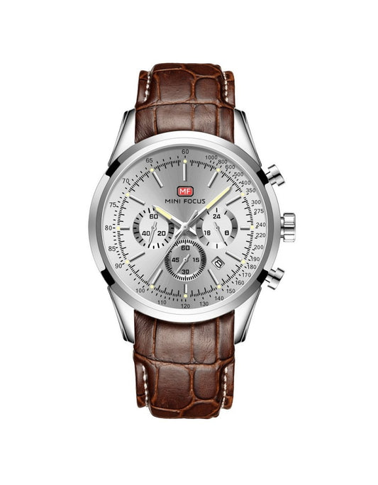 Mini Focus MF0116G.02 Men's Watch – Silver Dial with Brown Leather Strap