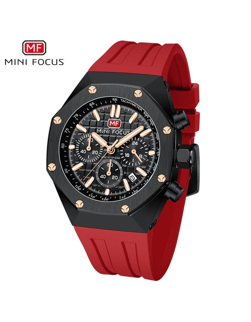 Mini Focus MF0417G.03 Men's Watch – Multifunctional Chronograph with Red Silicone Strap