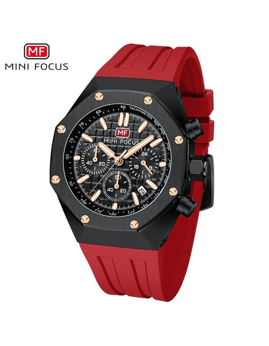Mini Focus MF0417G.03 Men's Watch – Multifunctional Chronograph with Red Silicone Strap
