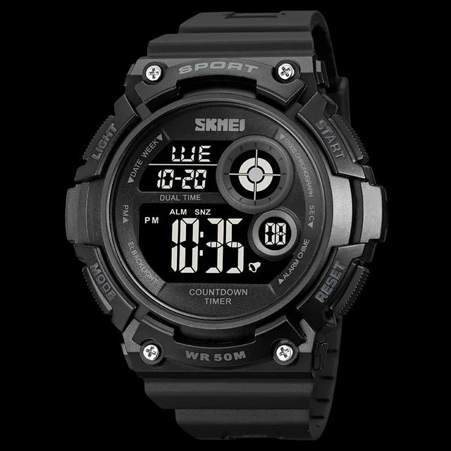 SKMEI 1367 Men's Sports Digital Watch – Black with Red Accent
