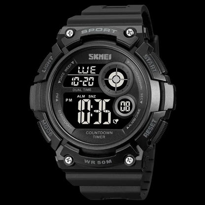 SKMEI 1367 Men's Sports Digital Watch – Black with Red Accent
