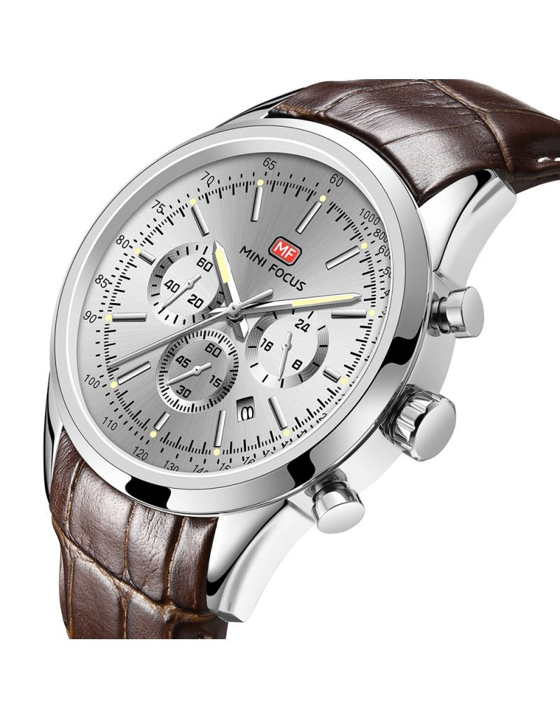 Mini Focus MF0116G.02 Men's Watch – Silver Dial with Brown Leather Strap