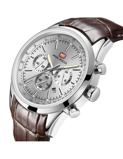 Mini Focus MF0116G.02 Men's Watch – Silver Dial with Brown Leather Strap