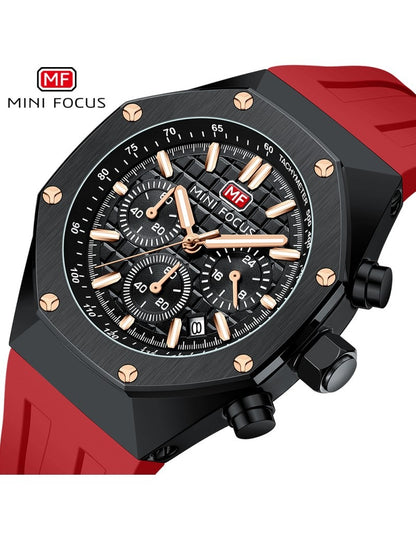 Mini Focus MF0417G.03 Men's Watch – Multifunctional Chronograph with Red Silicone Strap