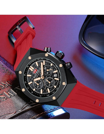 Mini Focus MF0417G.03 Men's Watch – Multifunctional Chronograph with Red Silicone Strap