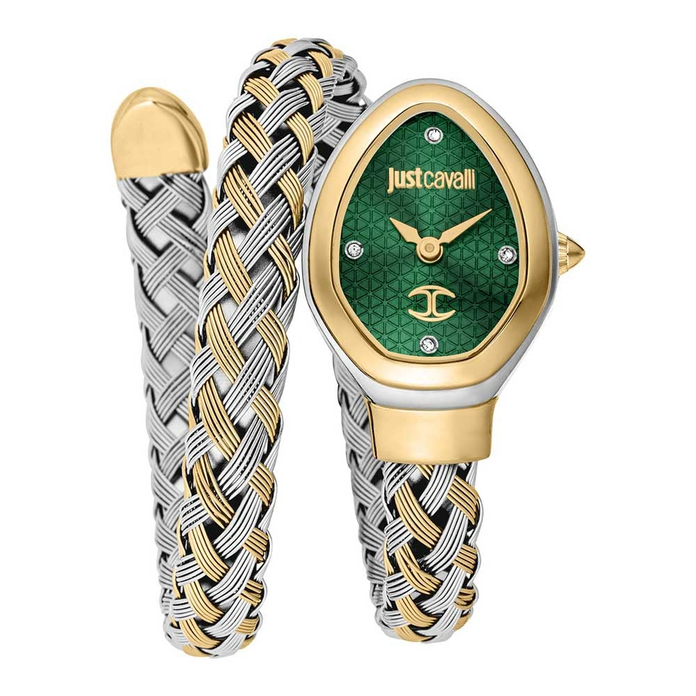 Just Cavalli Novara Women's Watch – Two-Tone Gold & Silver Case & Bracelet with Dark Green Dial (JC1L264M0065)