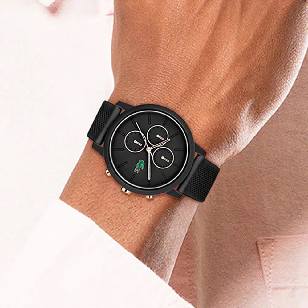 Lacoste 12.12 Chrono Men's Analog Watch with Black Silicone Rubber Strap – 2011247