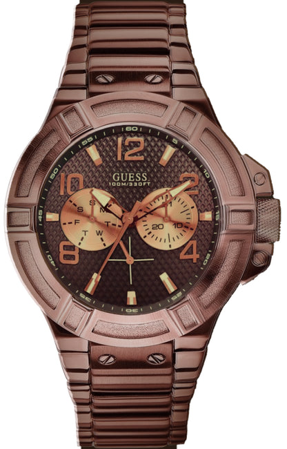 Guess W0218G1 Rigor Men's Watch – Dark Brown Case & Strap with Dark Brown/Rose Gold Dial