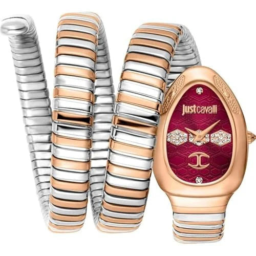 Just Cavalli Cosenza Women’s Watch JC1L232M0065 – Red Dial, Two-Tone Stainless Steel Bracelet, Quartz Luxury Fashion Watch