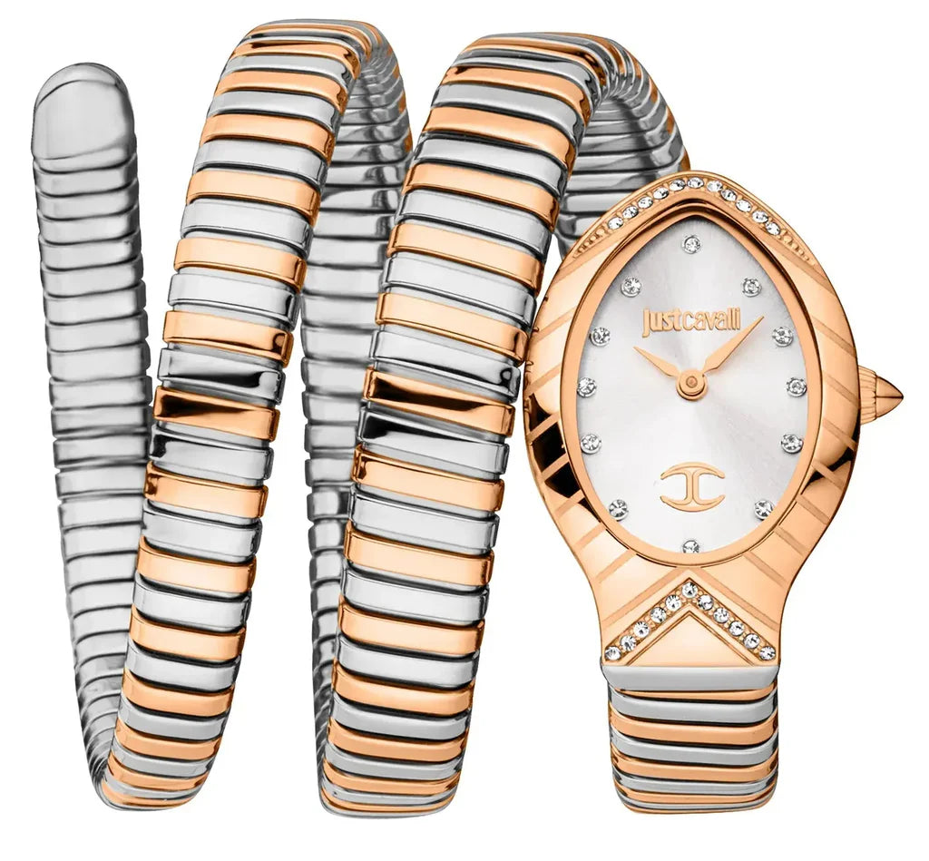 Just Cavalli Classico Lungo Women’s Watch JC1L248M0075 – Silver Dial, Two-Tone Stainless Steel Strap, Luxury Fashion Watch