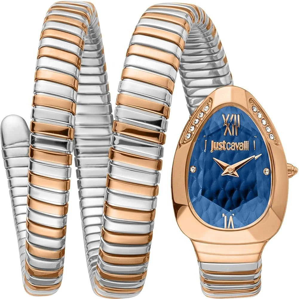 Just Cavalli Serpente Metallica Women’s Watch JC1L224M0095 – Blue Dial, Two-Tone Stainless Steel Strap, Luxury Fashion Watch