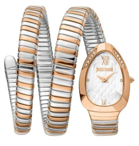 Just Cavalli Glam Evo 9 Women’s Watch JC1L224M0085 – White Dial, Two-Tone Stainless Steel Strap, Elegant Fashion Watch