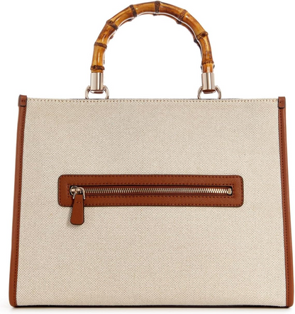 GUESS Kerima Bamboo 2 Compartment Tote – Natural/Milk Logo