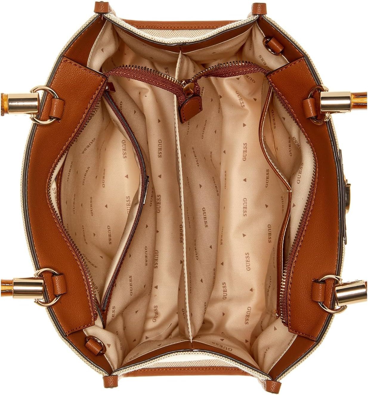 GUESS Kerima Bamboo 2 Compartment Tote – Natural/Milk Logo