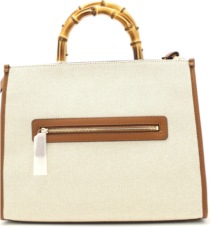 GUESS Kerima Bamboo 2 Compartment Tote – Natural/Milk Logo