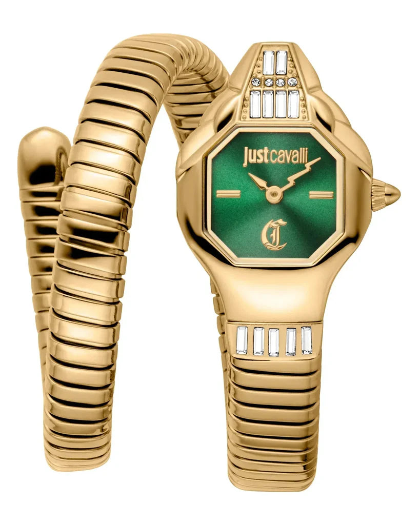 Just Cavalli Brillante Women’s Watch JC1L326M0035 – Green Dial, Gold Stainless Steel Strap, Luxury Fashion Watch