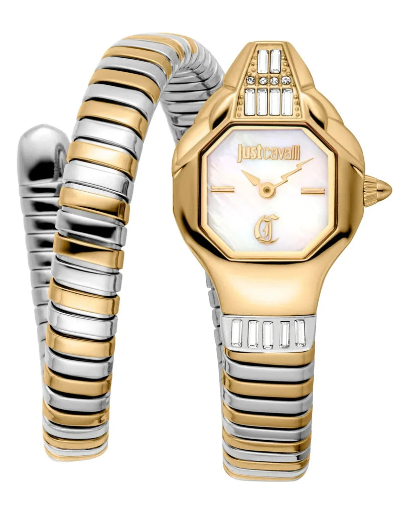 Just Cavalli Brillante Women’s Watch JC1L326M0055 – Mother of Pearl Dial, Two-Tone Stainless Steel Strap, Luxury Fashion Watch