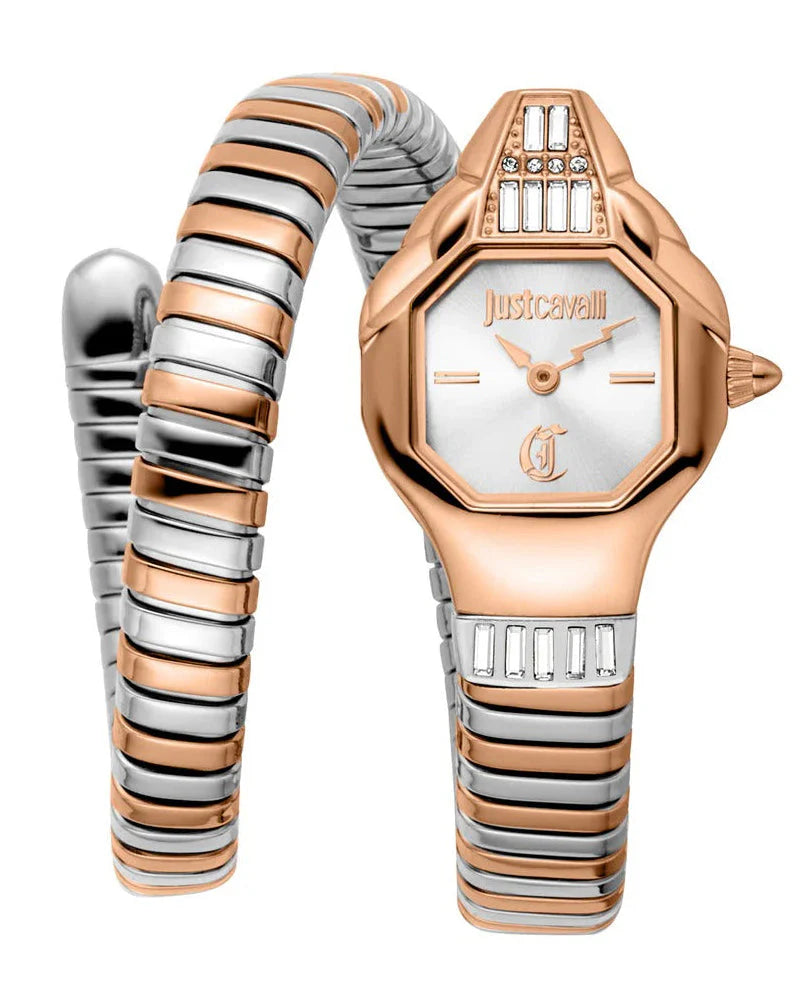 Just Cavalli Brillante Women’s Watch JC1L326M0065 – Silver Dial, Two-Tone Stainless Steel Bracelet, Elegant Fashion Watch