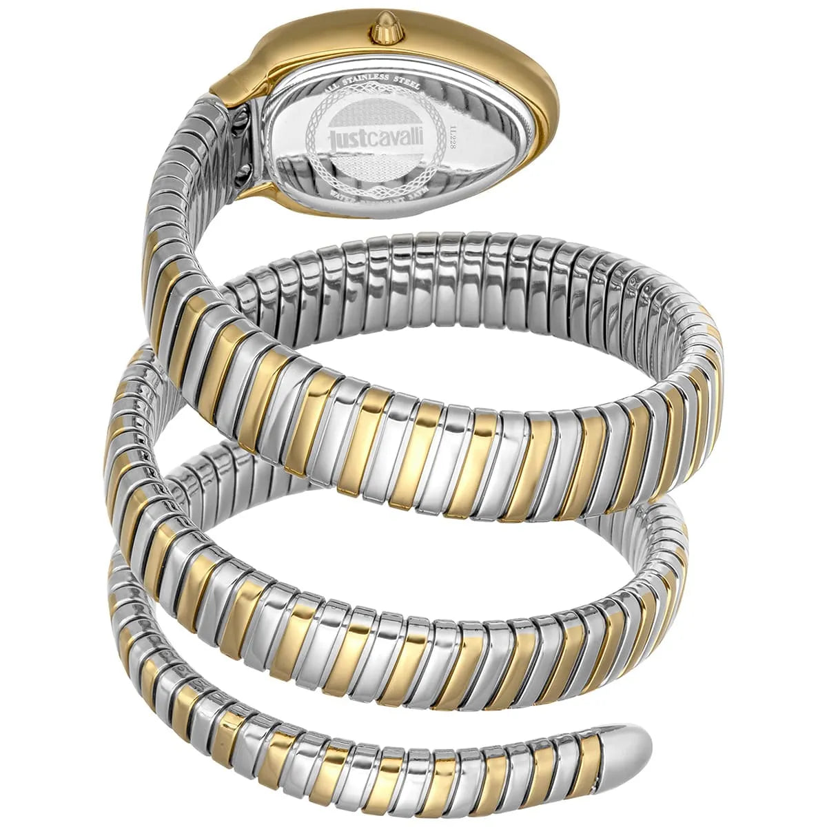 Just Cavalli Women’s JC1L228M0075 Quartz Watch – Signature Snake Design, Blue Dial & Two-Tone Stainless Steel Bracelet