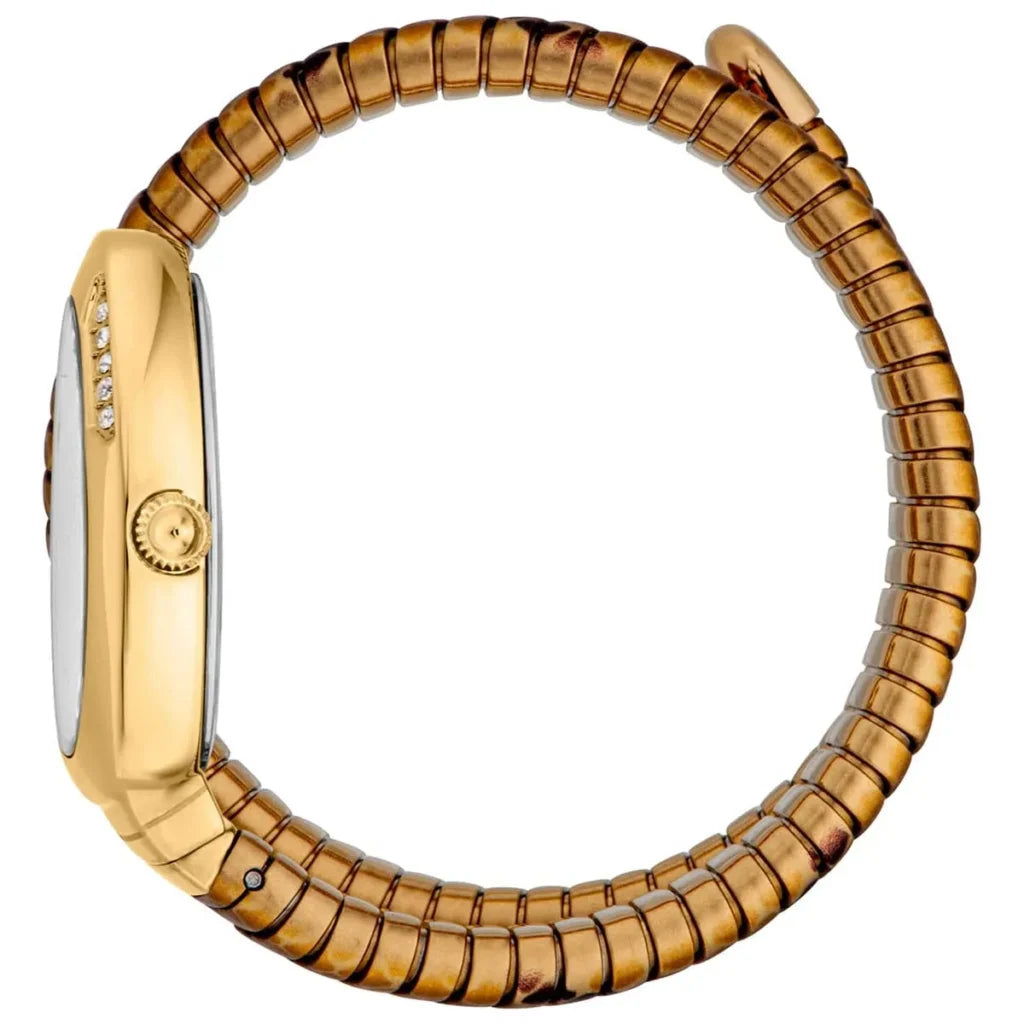 Just Cavalli JC1L251M0025 Women’s Signature Snake Watch – Gold Stainless Steel Bracelet with Silver Dial, Oval Luxury Quartz Timepiece