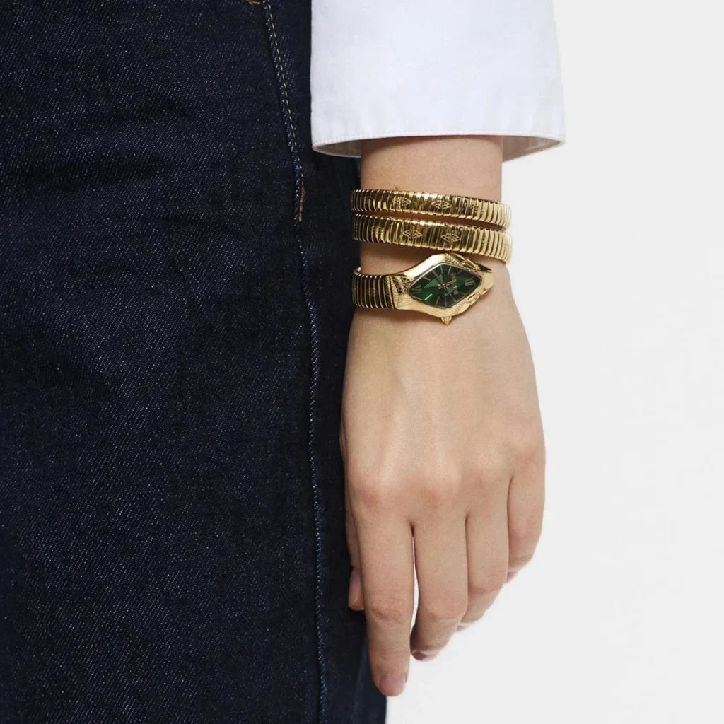 Just Cavalli JC1L307M0035 Women’s Cristallo Watch – Gold Stainless Steel Bracelet with Green Dial, Rhombus Case, Luxury Quartz Timepiece