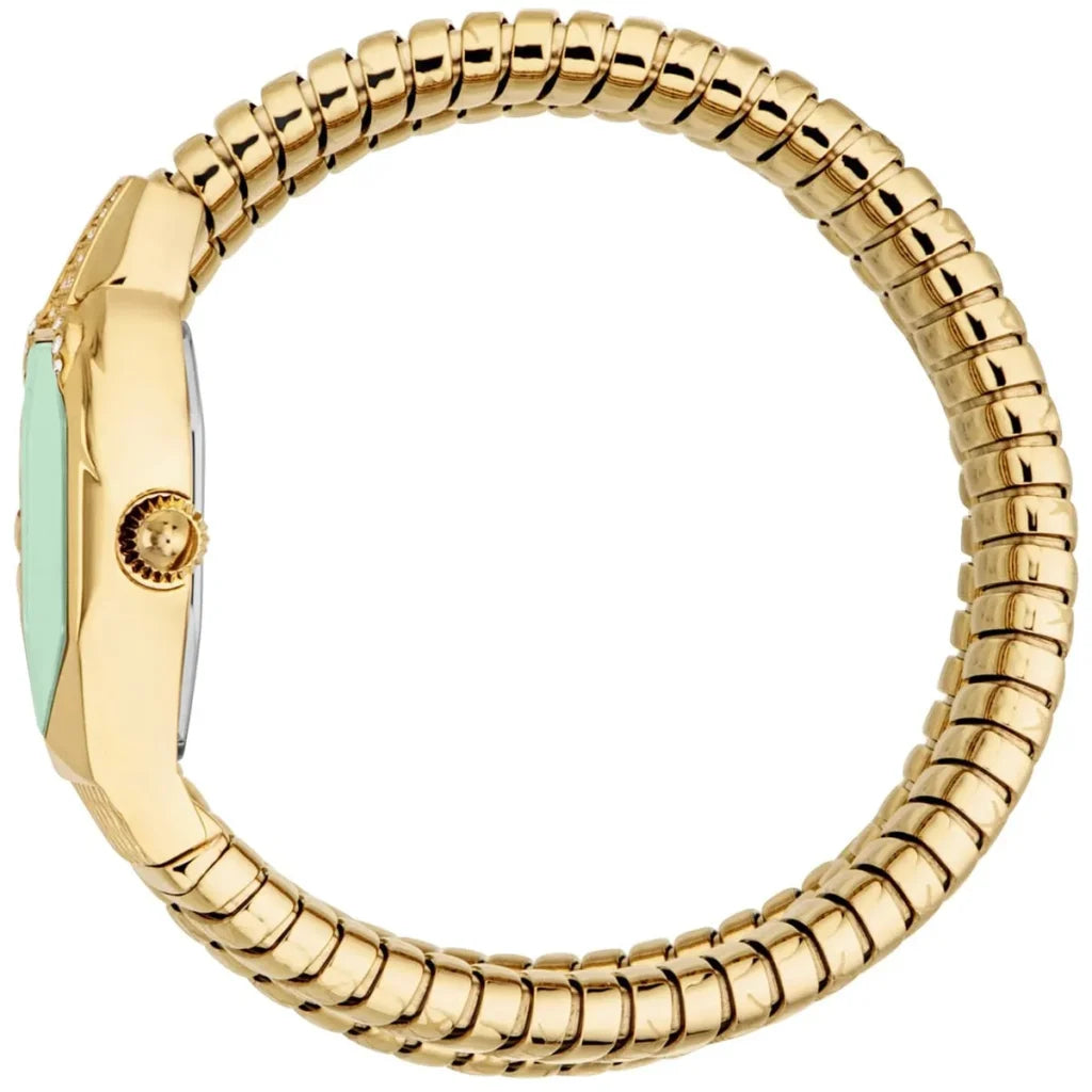 Just Cavalli Women’s JC1L370M0035 Quartz Watch – Signature Snake Design, Green Dial & Gold Stainless Steel Bracelet
