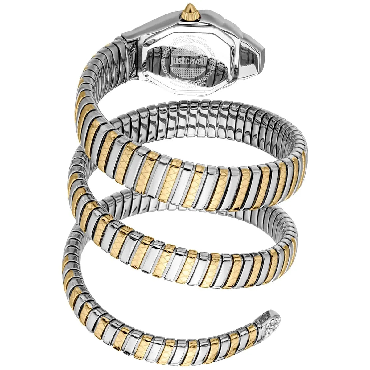 Just Cavalli JC1L370M0055 Women’s Signature Snake Watch – Two-Tone Stainless Steel Bracelet with Silver Dial, Round Luxury Quartz Timepiece