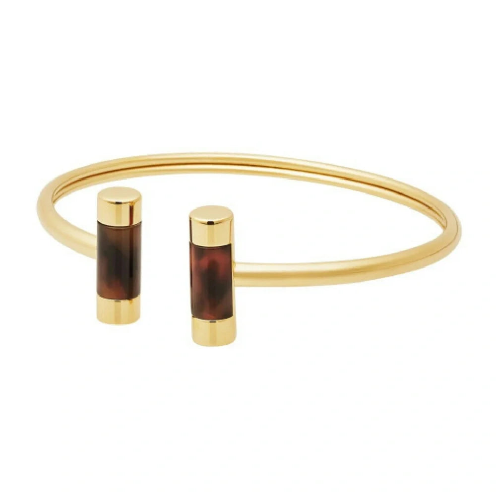 Open Cuff Bracelet for Women – Gold-Tone Elegant Bracelet with Tortoiseshell Accent#013