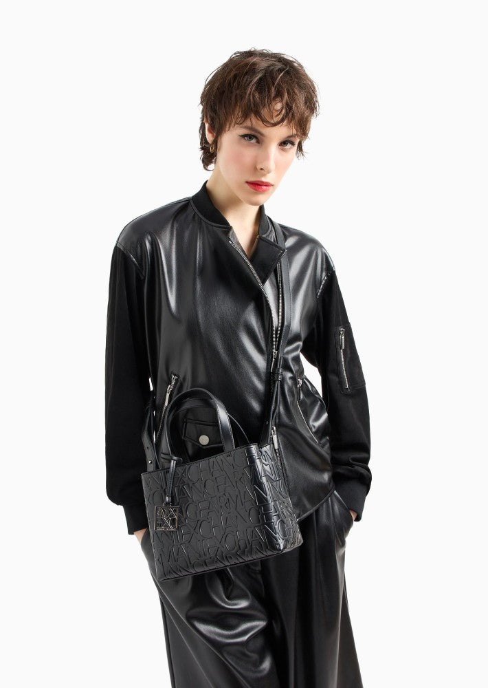 A|X Armani Exchange Black Embossed Logo Tote Bag – Sophisticated Style, All-Day Versatility #7