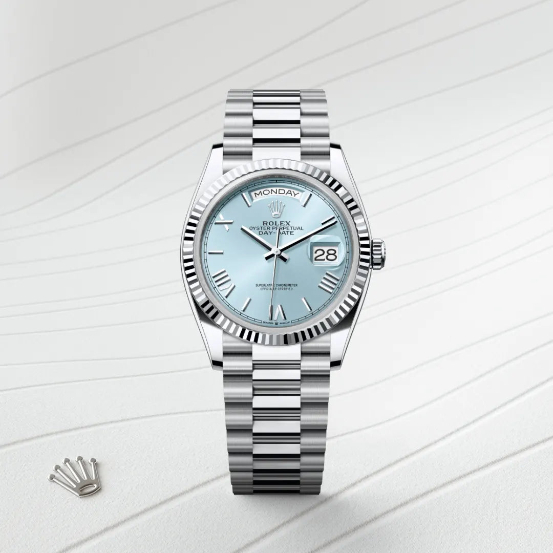 Rolex Day-Date Watch For Men - Ice Blue Dial
