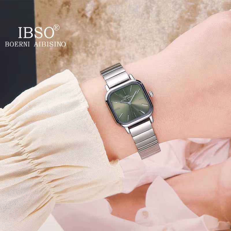 IBSO S1206G Women's Quartz Watch – Green Dial with Silver Stainless Steel Bracelet