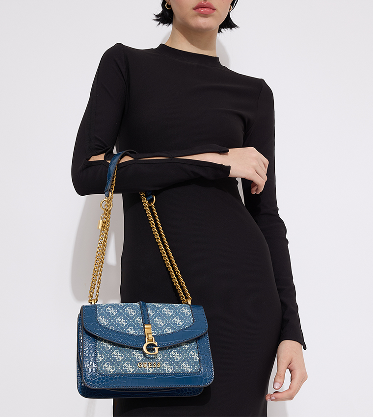GUESS G James Convertible Crossbody Bag – Denim Blue with Croc-Effect Faux Leather #60