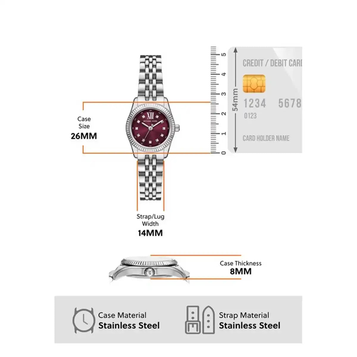Michael Kors Lexington MK4968 Women’s Analog Round Watch – Burgundy Dial & Silver Strap
