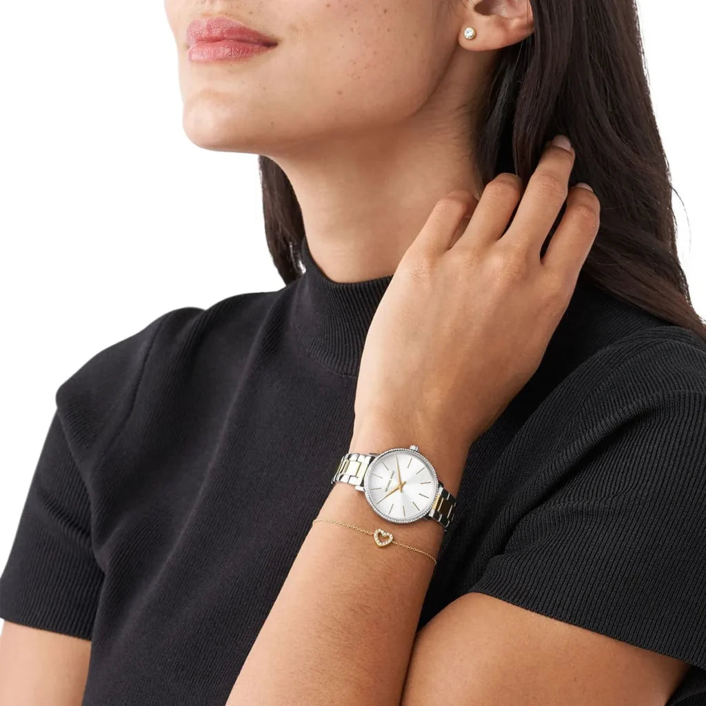 Michael Kors Mini Pyper Women’s Watch MK1041 – Two-Tone Stainless Steel, White Dial, 32mm